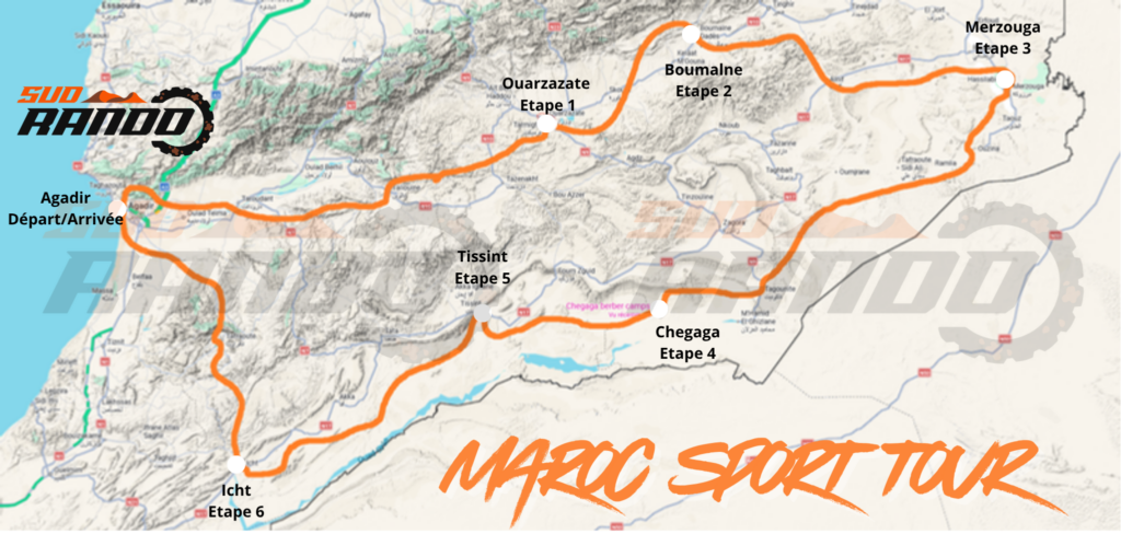 Carte du Maroc Sport Tour 2027, boucle au départ d’Agadir
